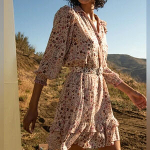 Hale Bob Joan Abstract Floral Print Tiered Ruffle Dress - Size Small